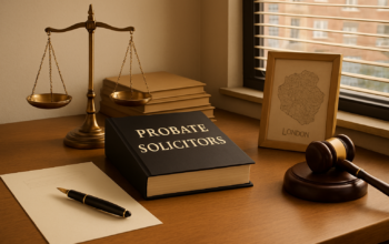 Professional probate solicitor in Greater London advising clients on wills, inheritance, and estate administration in a modern office setting.