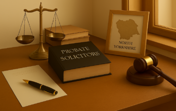 Professional probate solicitor in North Yorkshire advising clients on wills, inheritance, and estate administration in a modern office setting.