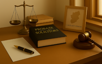 Professional probate solicitor in Northamptonshire advising clients on wills, inheritance, and estate administration in a modern office setting.