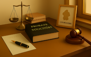 Professional probate solicitor in Oxfordshire advising clients on wills, inheritance, and estate administration in a modern office setting.