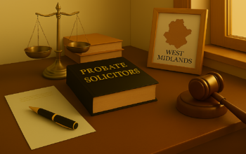 Professional probate solicitor in West Midlands advising clients on wills, inheritance, and estate administration in a modern office setting.