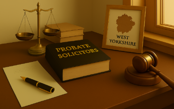 Professional probate solicitor in West Yorkshire advising clients on estate administration, wills, and inheritance matters in a modern office setting.