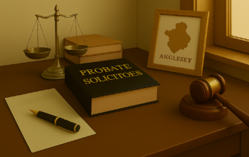Professional probate solicitor in Anglesey advising clients on estate administration, wills, and inheritance matters in a modern office setting.
