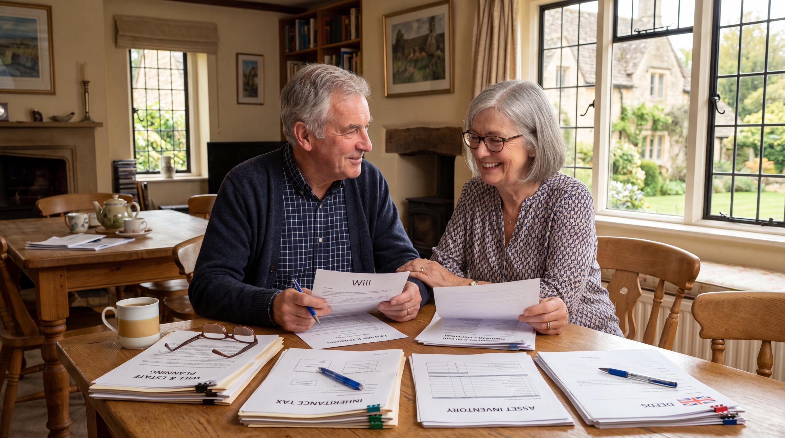 Older couple reviewing estate planning documents to help reduce inheritance tax and protect family wealth