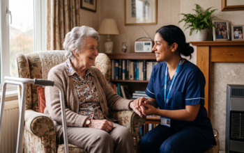 Elderly person receiving professional care at home funded through NHS Continuing Healthcare